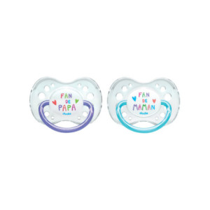 Dodie 2 Sucettes Anatomiques Silicone Modèle : Fan de Maman + Fan de Papa N°A44 - 18 Mois et + 