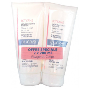 Ducray Ictyane Crème Émolliente Nutritive Visage et Corps - Lot de 2 x 200 ml