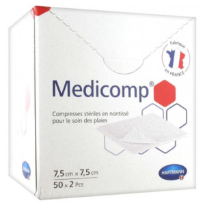 Hartmann Medicomp Compresses en Non-Tissé Stériles 7,5 x 7,5 cm - 50 x 2 compresses 