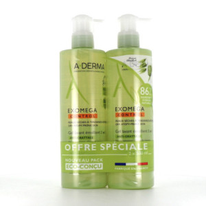 Aderma Exomega Control Gel Lavant Émollient 2-en-1 Corps et Cheveux Bébé - lot de 2x200ml