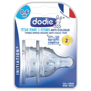 Dodie Tétines Rondes 3 Vitesses Anti-Colique Débit Moyen 0-6 Mois - 2 unités