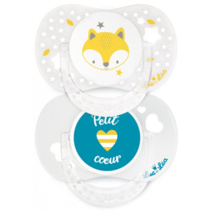 Luc et Léa Sucettes Silicone Anatomiques avec Anneau 0-6 Mois - Modèle : Renard + Petit Coeur - 2 unités 