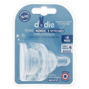 Dodie 2 Tétines Rondes 3 Vitesses Anti-Colique Liquide Epais + 6 Mois