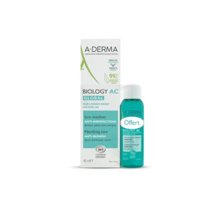 A-Derma Biology AC Global Soin Matifiant Anti-imperfections BIO - 40ml + Gel Moussant Nettoyant Purifiant BIO OFFERT