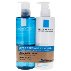 La Roche-Posay Lipikar Gel Lavant Apaisant Protecteur 400 ml + Lait Relipidant Corps Anti-Dessèchement 48H 400 ml Offre Spéciale