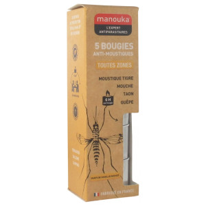 Manouka 5 Bougies Anti-Moustiques Toutes Zones Parfum Vanille/Monoï