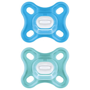 MAM Comfort 2 Sucettes en Silicone 0-2 Mois et une Boîte de Stérilisation - couleur : bleu