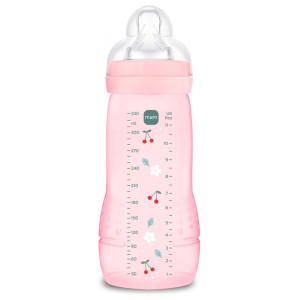 MAM Easy Active Biberon 2ème Âge 330 ml 6 Mois et + Débit Très Rapide - Couleur : Berry