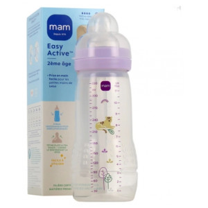 MAM Easy Active Biberon 2ème Âge 330 ml 6 Mois et + Débit Très Rapide - Couleur : Lilas