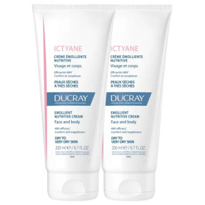 Ducray Ictyane Crème Émolliente Nutritive Visage et Corps - Lot de 2 x 200 ml